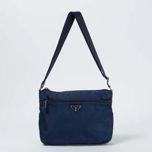 Prada Tessuto Triangle Logo Shoulder Bag Navy Blue